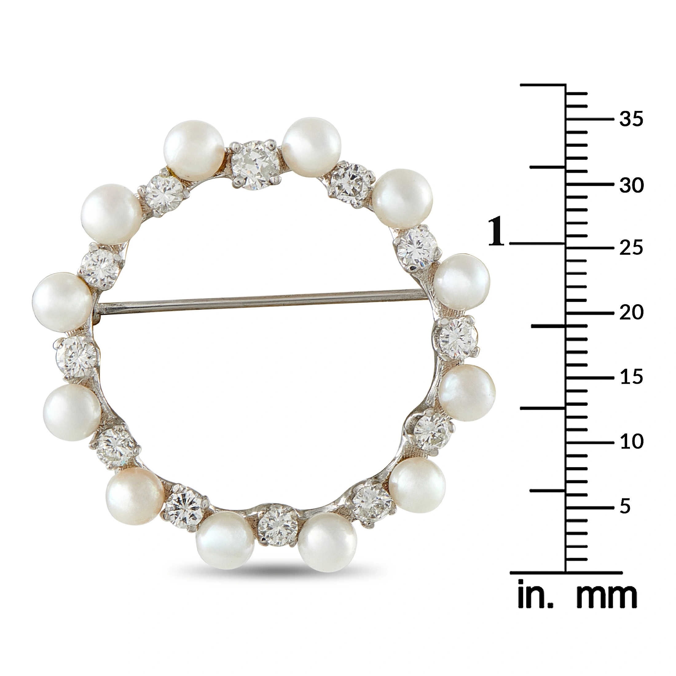 LB Exclusive 14K White Gold 1.30ct Diamond and Pearl Brooch MF20-081226 For Sale