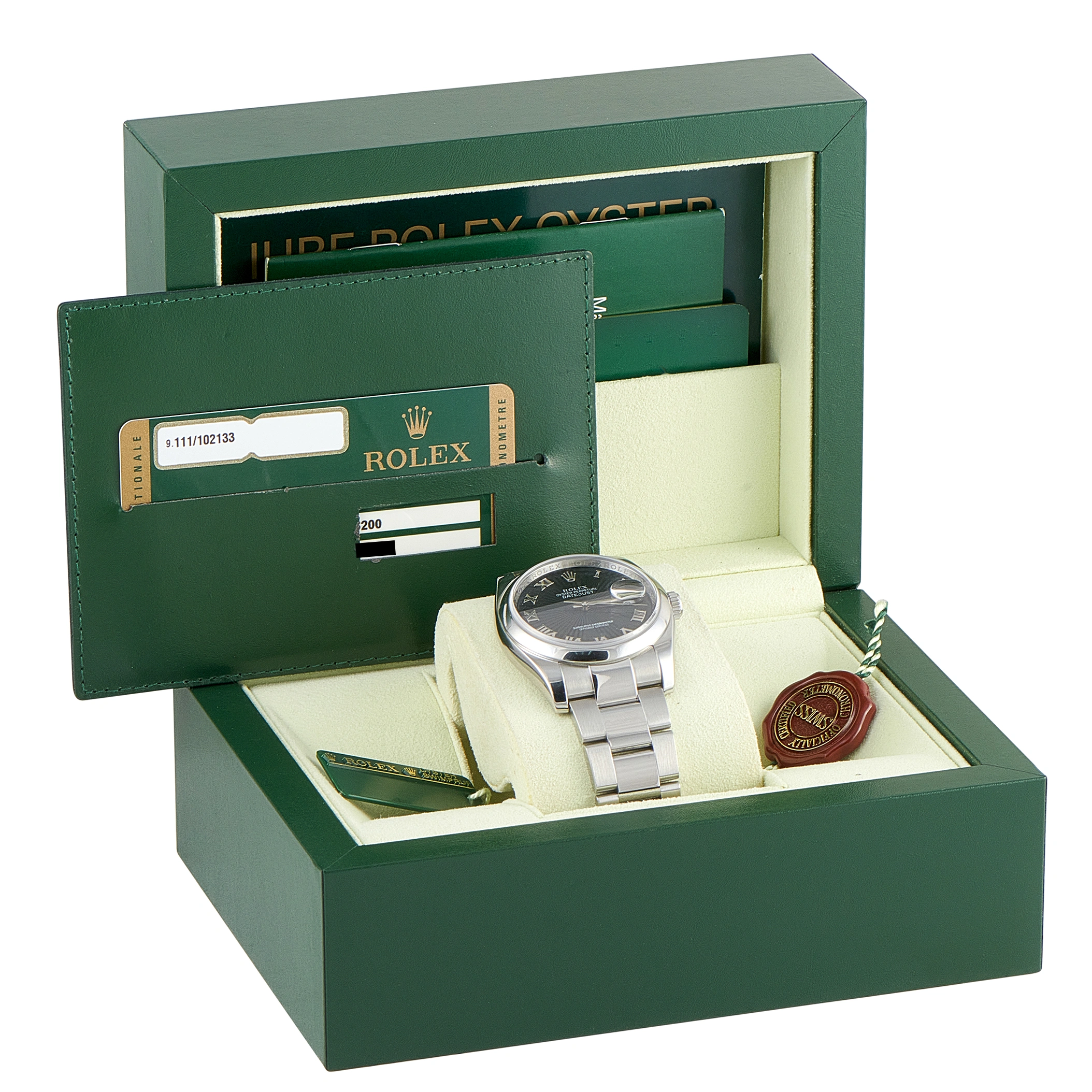 Rolex Datejust 36 Black Sunbeam Roman Dial Steel Watch 116200 For Sale