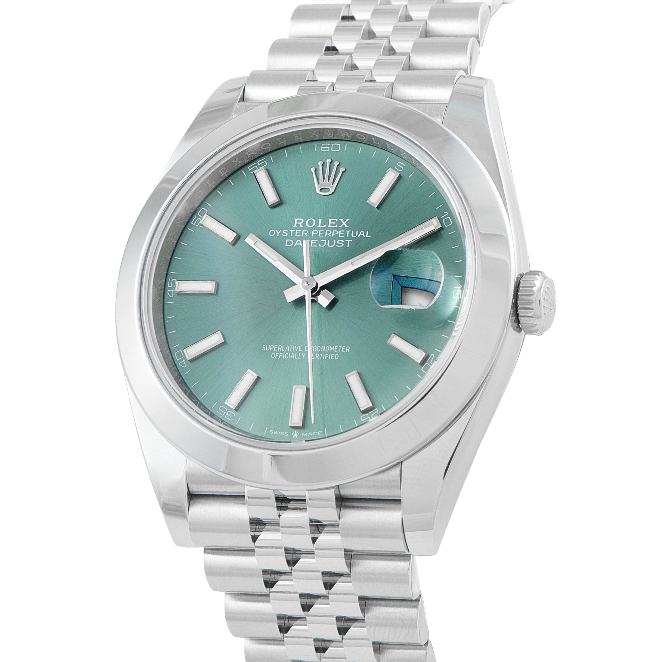 Rolex Datejust 41 Mint Green Dial Steel Jubilee Watch 126300 For Sale