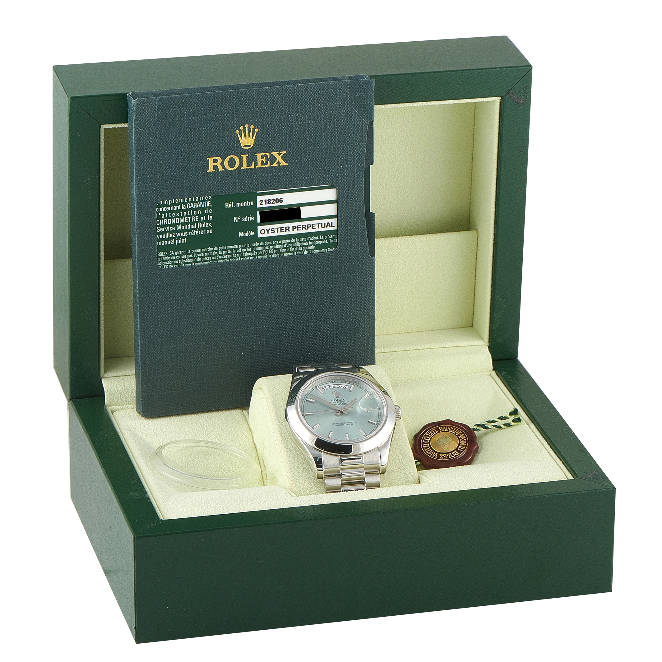 Rolex Day-Date II Glacier Blue Dial Platinum President Watch 218206 For Sale