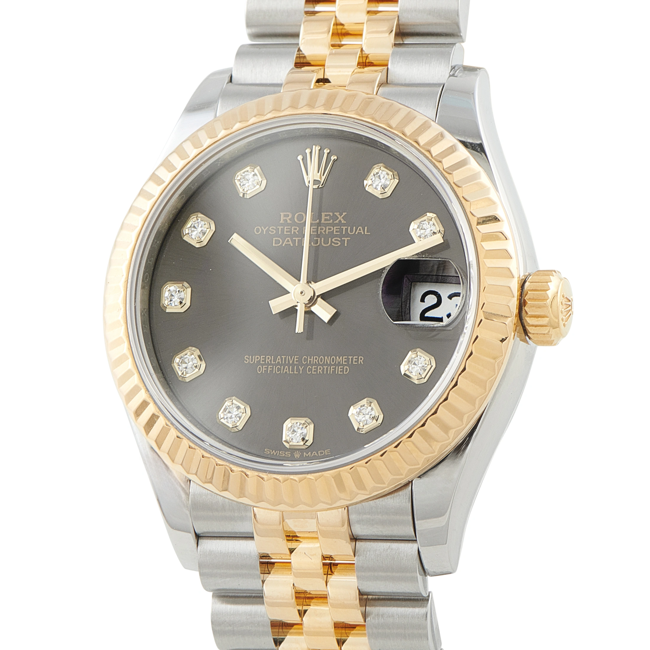 Rolex Datejust 31 Dark Gray with Diamond Dial Jubilee Yellow Rolesor Watch 278273 For Sale